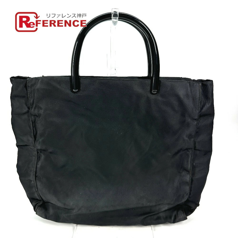 PRADA Triangle Logo Plate Handle Bag Tote Handbag Black
